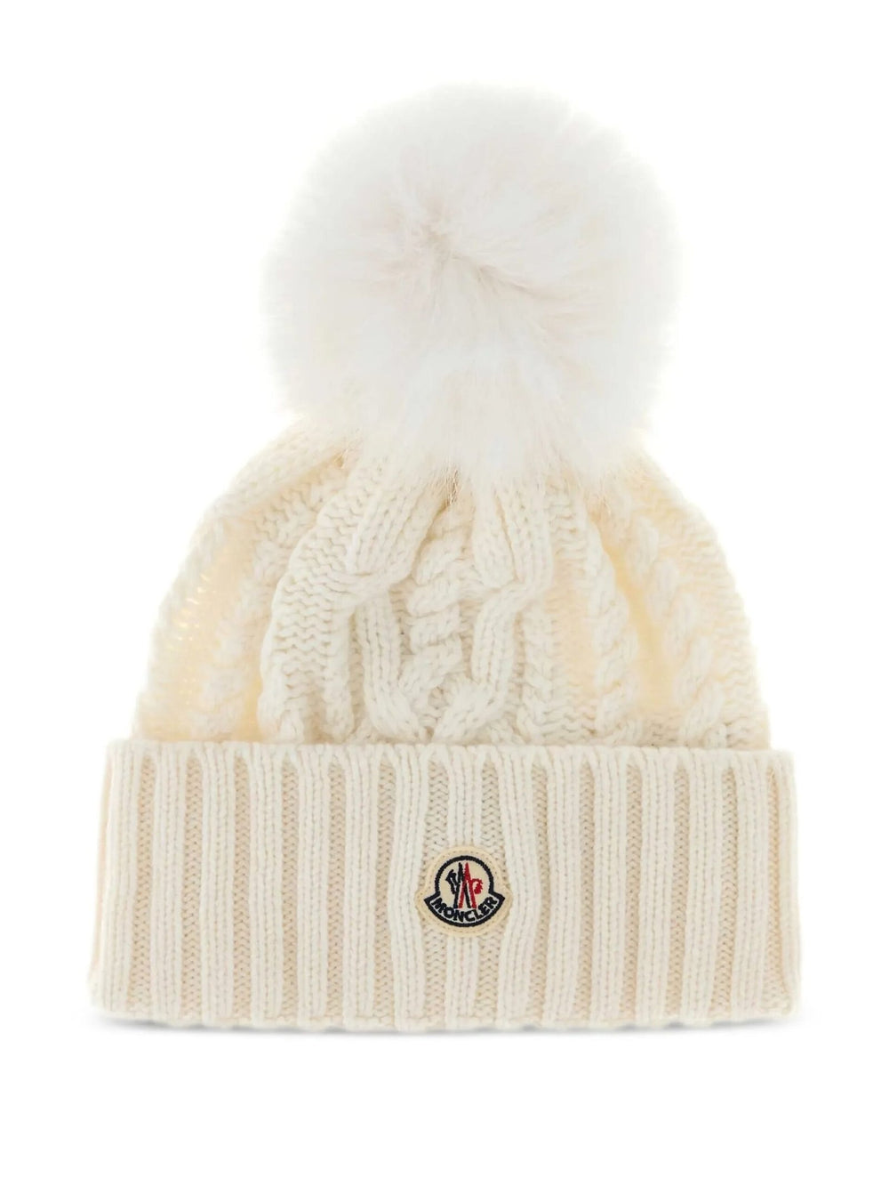 Moncler bonnet en maille torsadée à pompon