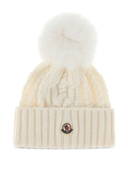 Moncler bonnet en maille torsadée à pompon