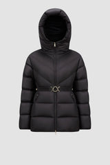 Doudoune courte Brosse à capuche et matelassage diagonal Moncler Noir