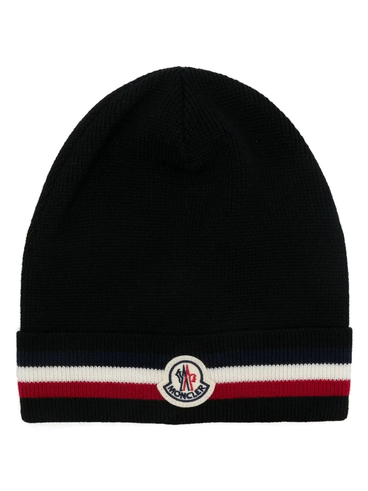 Moncler wool beanie with tricolored stripes