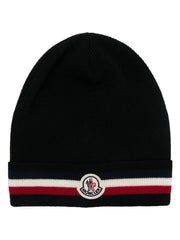 Moncler wool beanie with tricolored stripes