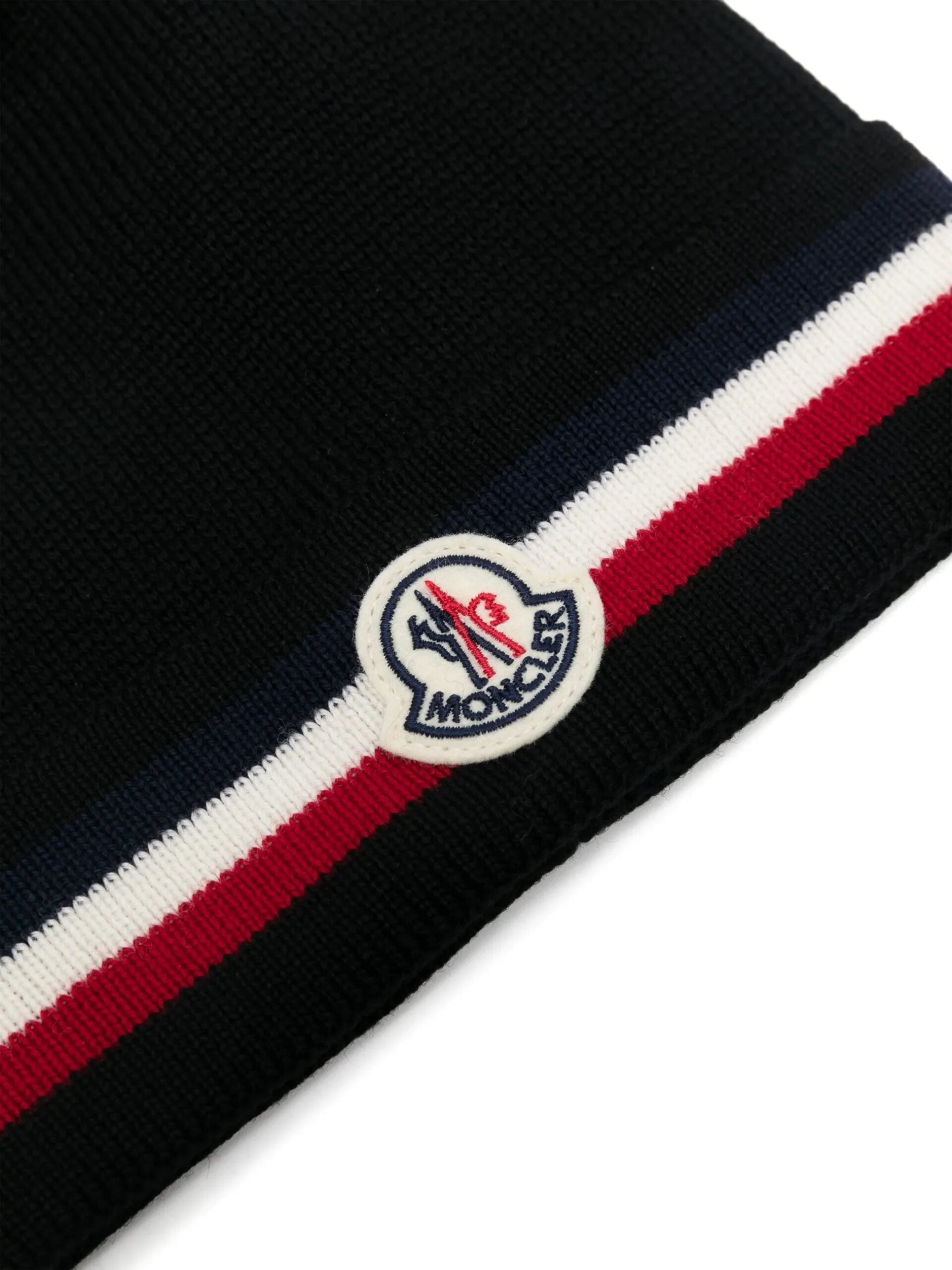 Moncler wool beanie with tricolored stripes