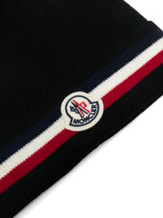 Moncler wool beanie with tricolored stripes