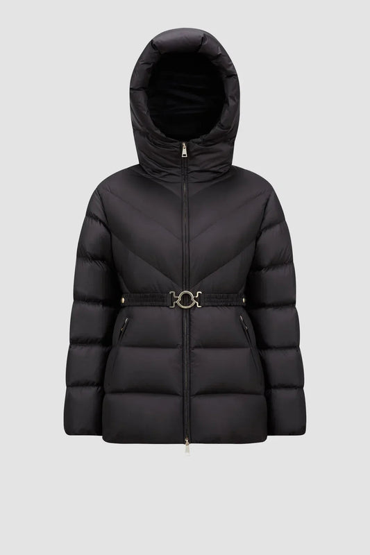 Doudoune courte Brosse à capuche et matelassage diagonal Moncler Noir